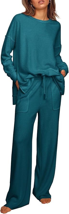 Ekouaer Womens Tracksuits 2 Piece Long Sleeve Outfits Micro Fleece Sweatsuit Sets Wide Leg Sweatpants