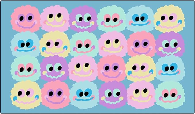 Booooom Jackson 7'6''x13' Pastel Plush Smileys Classroom Rug for Kids Room Seating Décor - Thick Nylon Large Preschool Carpet Daycare Rug for Teaching & Playroom, Non-Slip &No Triping,20X Stain Resist