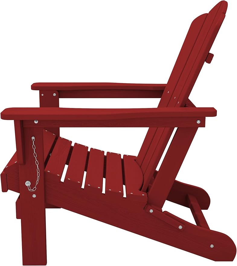 KINGYES Folding Adirondack Chair Set of 4, HDPE Adirondack Chair for Adult, Red