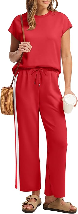 Sampeel Two Piece Sets for Women Summer Vacation Outfits Cap Sleeve Tops Lounge Matching Sets Clothing Beach Fashion Clothes