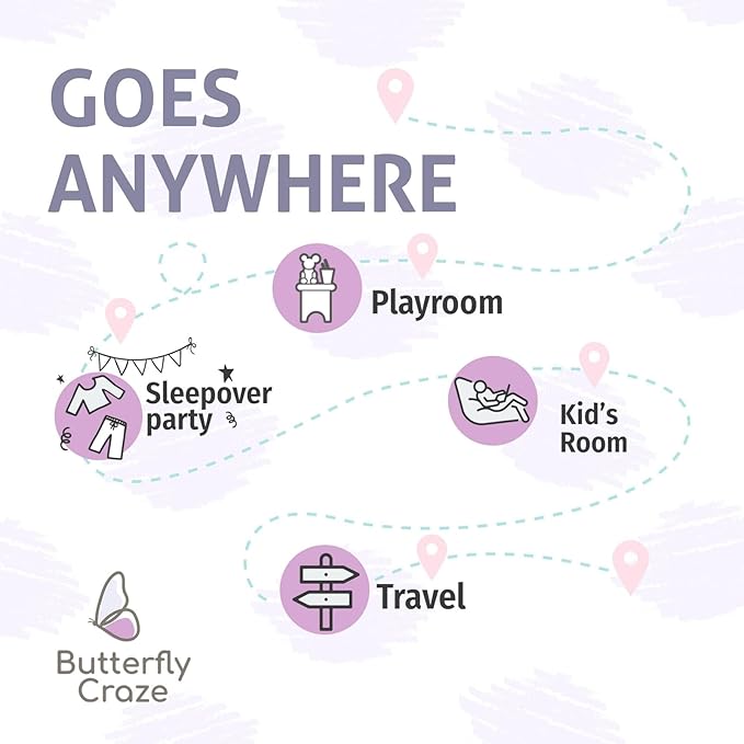 Butterfly Craze Floor Pillow Case, Mattress Bed Lounger Cover, Purple, King Size - Cozy Seating Solution for Kids Ages 3-14, Recliner Cushion, Perfect for Reading, TV Time (Pillow Not Included)