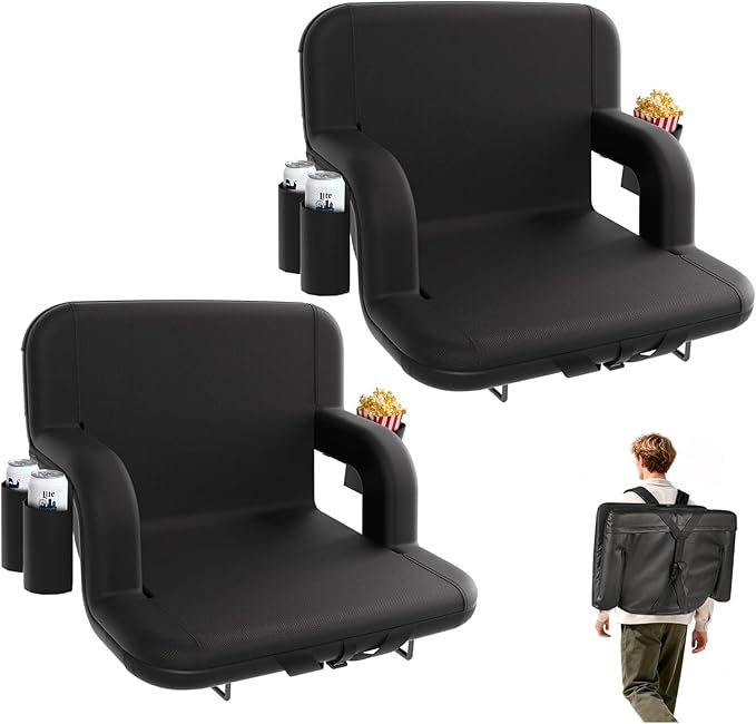 DEKEMASTER Stadium Seats with Back Support - Portable Bleacher Chairs with Back and Cushion, 6 Adjustable Positions Pdded Bleacher Seat for Sport Events Camping Fishing