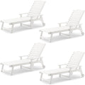 LUE BONA Outdoor Chaise Lounge Chairs Set of 4, HDPS Chaise Lounger, 5 Positions Adjustable Lounge Chairs, Pool Lounge Chair with Wheels for Poolside, White