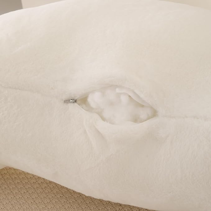 PAJEO Reading Pillow for Sitting in Bed, Large Backrest Reading Pillow with Arm Rest,Back-Rest Support Cushion for Sit Up on Couch, Sofa, and Floor, Dorm Essentials (White Faux Fur, Large(19"))