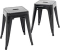 Brage Living 18 Inch Industrial Metal Stools Set of 2, Short Stackable Classroom Stools, Backless Metal Dining Chairs for Indoor Outdoor Kitchen (Black)