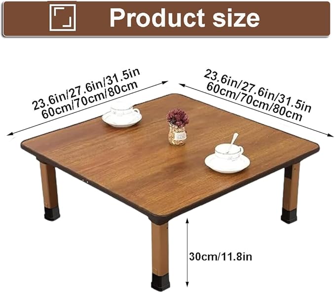 Japanese Foldable Coffee Table, Portable Low Tea Table Wooden Folding Dining Study Breakfast Serving Table Collapsable Small Desk Tatami Sitting On The Floor Table (23.6 * 11.8in, Square)