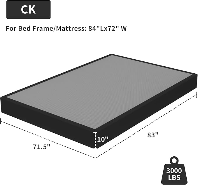 California King Box Spring,10 inch Box Spring for Cal King Bed, Heavy Duty Metal Bed Frame with Fabric Cover, 3000lbs Max Weight Capacity Bed Base Mattress Foundation, Easy Assembly, Noise Free