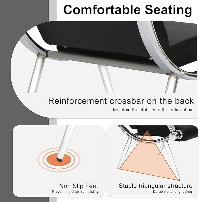 Kinquat Waiting Room Bench with Armrest - Lobby Reception Chairs, PU Leather Office Guest Seating Furniture for Salon Airport Hospital Bank, Black