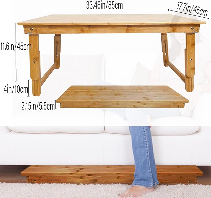 Bamboo Coffee Table Foldable,Low Floor Dining Table Collapsible Oriental Folding Table for Living Room Small Spaces Picnic Table Ground Portable Table,Floor Desk for Adults,33.5Lx17.7Wx15.7H