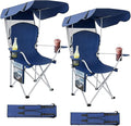 CozyBox Portable Folding Camping Chairs with Canopy Shade, Beach Chair for Adults, Durable Weather Resistant 600D Oxford Cloth, Camping Chair with Canopy for Outdoors [Navy-2 Pack]