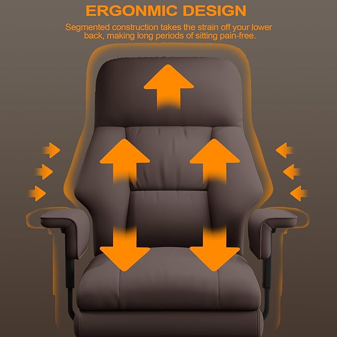 WXJHL Office Chair with Leg Rest, Leather High Back Executive Office Chair with Wheels, Ergonomic Desk Chairs with Lumbar Support for Home Office, Brown