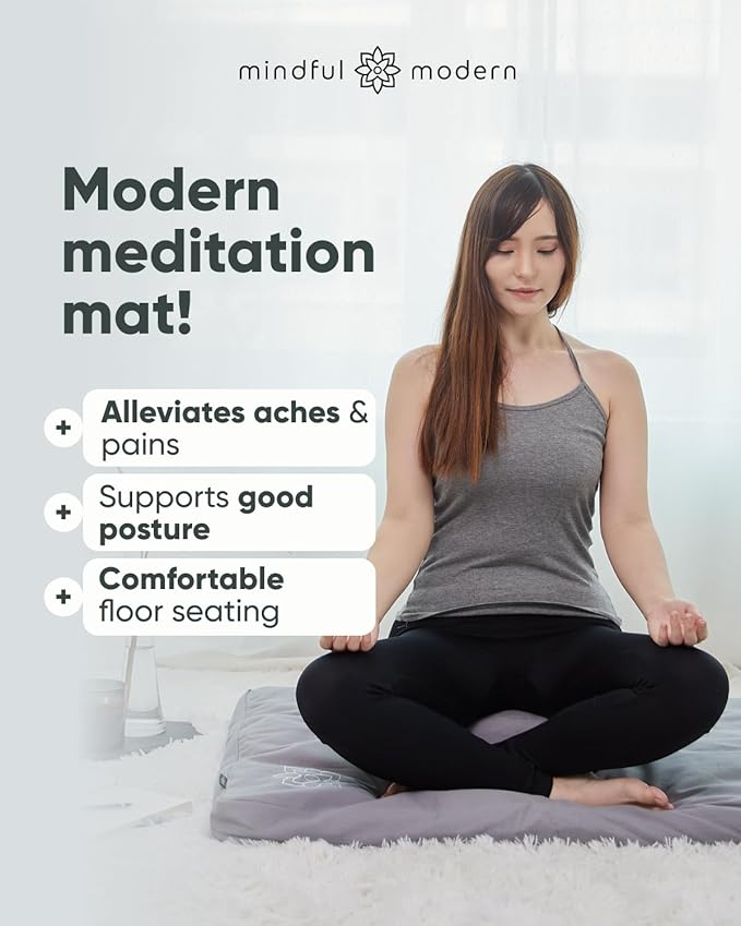Mindful & Modern Zabuton Meditation Mat - Cotton Filled Yoga and Meditation Pad - Zabuton Meditation Cushion for Kneeling and Sitting Support - Large Rectangular Sitting Floor Pillow for Bench or Zafu