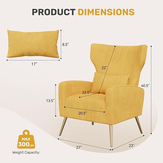 Nalupatio VModern Accent Chairs for Living Room Chairs Upholstered Velvet Fabric Reading Chair Mid Century Arm Chair Comfy Armchair,Yellow