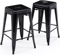 Vogue Furniture Direct 24" Bar Stools Black Backless Metal Barstools Indoor-Outdoor Counter Height Stools with Square Seat, Set of 2 - VF1571001
