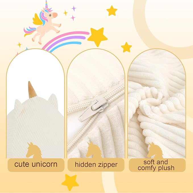 COMAX Bean Bag Chairs for Kids, Unicorn Kid Beanbag Chair with Filler, Toddler Lounge Bean Chair Corduroy, Lazy Floor Lounger for Girls and Boys Stuffed, Beige