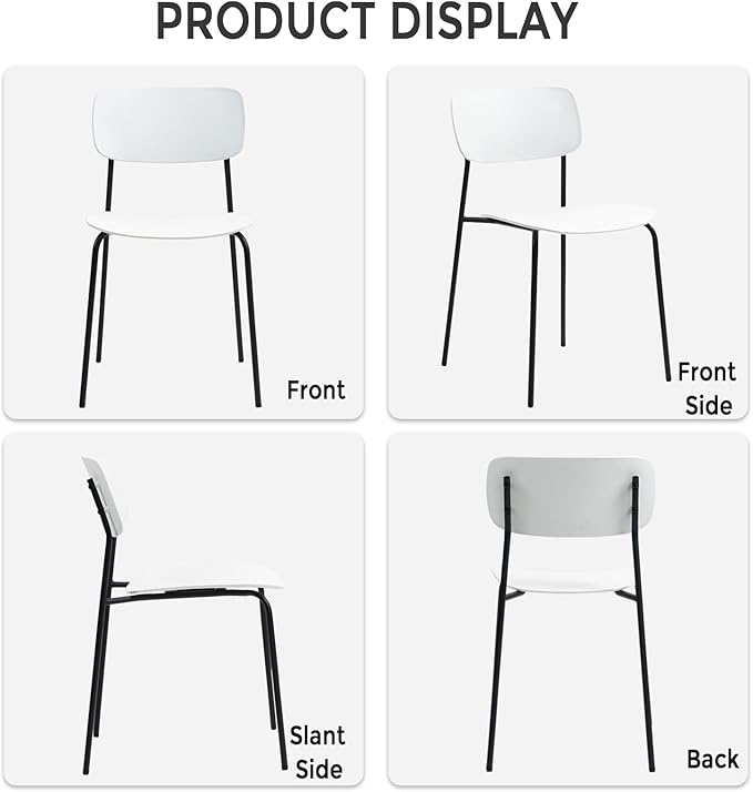 Sidanli Conference Room Chairs Stackable Set of 4, Reception Chairs with Plastic Seat, Stacking Chairs for Waiting Break Room Classroom Clearance, White