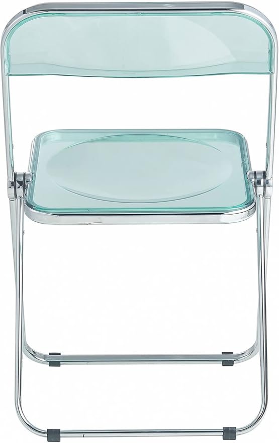 LeisureMod Lawrence Modern Clear Acrylic Folding Chair with Metal Frame, Space-Saving Transparent Seating for Dining Room, Home Office, Bedroom, Vanity or Small Spaces, (Jade Green, Set of 4)