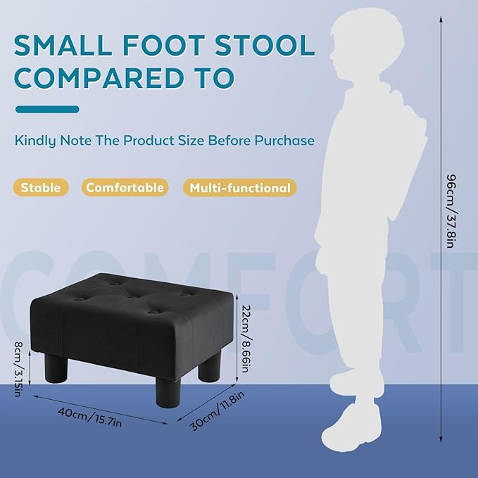 FIMIVIBI Small Foot Stool Ottoman, Velvet Footstool Ottoman Foot Rest for Couch, Rectangle Footstools and Ottomans Small for Living Room, Entryway and Bedroom (Black)