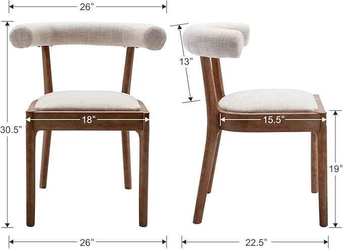 Kmax Dining Room Chairs Mid-Century Modern Fabric Kitchen Chairs with Natural Walnut Finished Frame, Linen Curved Back, Set of 4, Beige