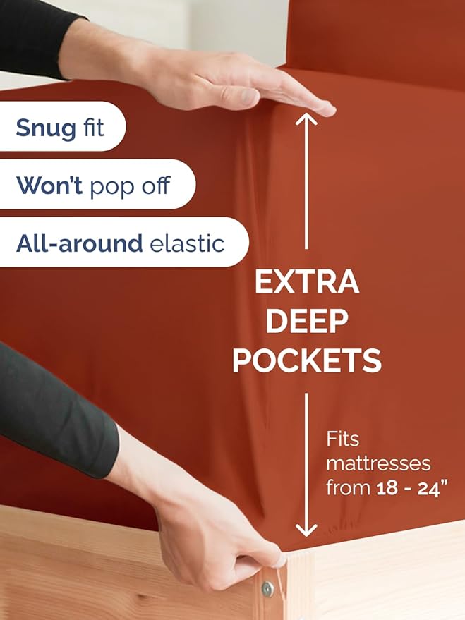 Extra Deep Pocket Twin Sheets - 3 Piece Breathable & Cooling Bed Sheets - Hotel Luxury Bed Sheet Set - Soft, Wrinkle Free & Comfy - Easily Fits Extra Deep Mattresses - Deep Pocket Terracotta Sheets