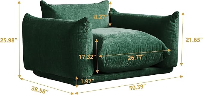 JACH Mid-Century Comfy Sofa Couch with Thick Cushion, Chenille Single Accent Chair Deep Seat Couches, 50" Plush Sofas Furniture for Small Spaces Living Room, Bedroom, Green
