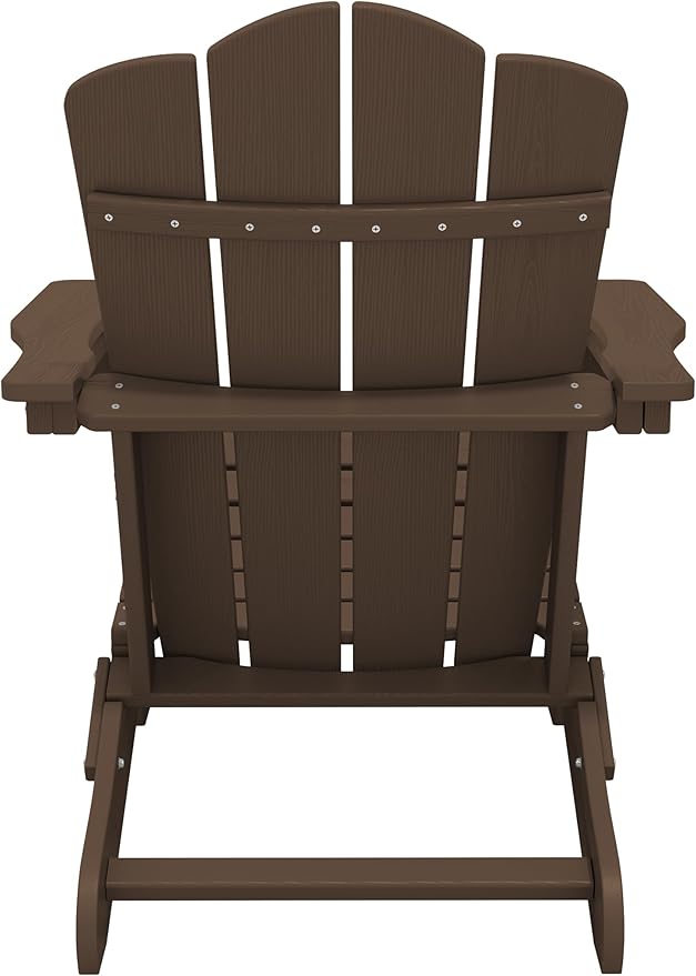 KINGYES Folding Adirondack Chair, HDPE All-Weather Patio Chairs, Wooden Textured Lawn Chair for Poolside, Backyard, Deck, Fire Pit, Brown