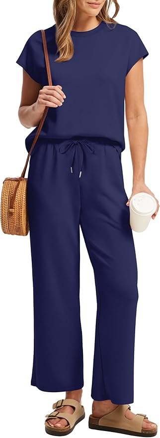 Sampeel Two Piece Sets for Women Summer Vacation Outfits Cap Sleeve Tops Lounge Matching Sets Clothing Beach Fashion Clothes