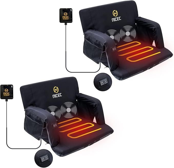 Nice C Heated Massage Stadium Seats, Floor Chair, Bleacher Seats, Reclining Waterproof Cushion, Foldable, Thick Padding, with Shoulder Straps & Side Pockets