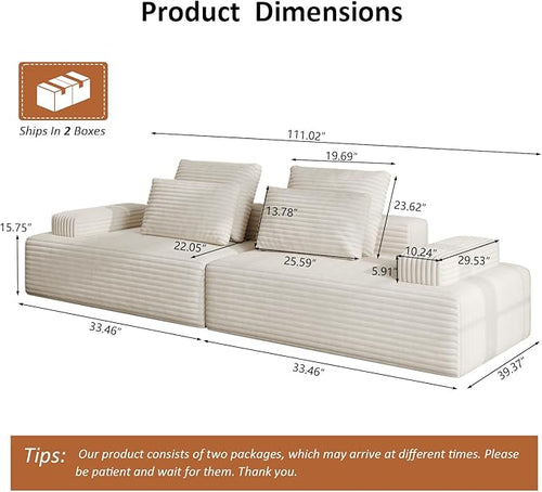 111" Oversized Chaise Lounge Boneless Chair Indoor, Cloud Couch Sectional, Sleeper Loveseat Sofa Bed, Modular Sectional Sofa,Corduroy Sofa, for Living Room, with Deep Seat, No Assembly Required ﻿