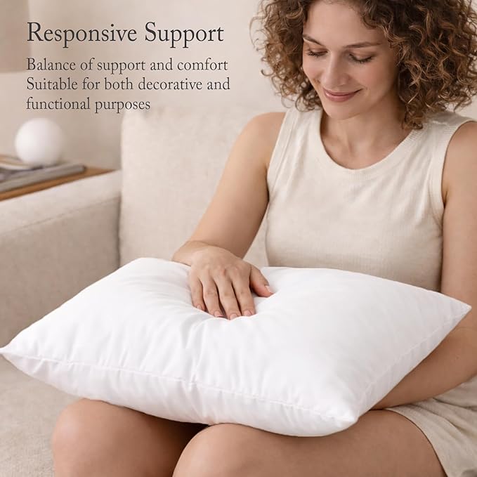 puredown® Feathers Throw Pillow Inserts Set of 2 for Couch, Recliner, Bed Decor, Square, 16 x 16 inch