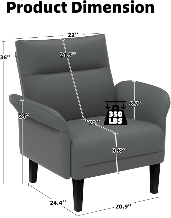 2-Pack Faux Leather Accent Sofas, Symmetrical Shawl Armchairs with Wide Armrests & Wooden Legs, Gray Sofa Chairs Set for Bedroom, Living Room, Compact Spaces
