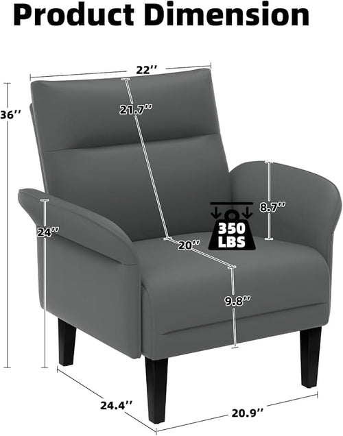 2-Pack Faux Leather Accent Sofas, Symmetrical Shawl Armchairs with Wide Armrests & Wooden Legs, Gray Sofa Chairs Set for Bedroom, Living Room, Compact Spaces