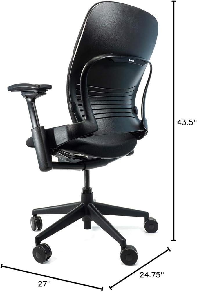Steelcase Leap V2 Office Chair - Remanufactured by Crandall Office - Ergonomic, Fully Adjustable, 12-Year Warranty, Black Fabric - Premium Work & Home Office Seating