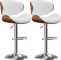 Aowos Bar Stools Set of 2, Adjustable Swivel Leather Bar Stools for Kitchen Island, Mid Century Modern Counter Height Bar Chairs Barstools with Back & Footrest (White)