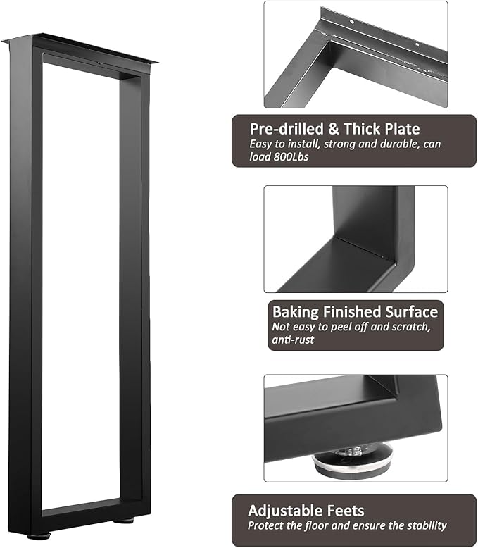 ALLCOS 40 Inch Metal Bar Table Legs, Heavy Duty Dining Table Leg with Adjustment Feet Furniture Legs, Black, Set of 2
