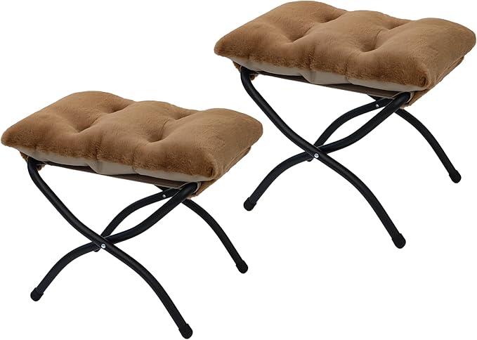 Mordchil HF 15"(H) Folding Ottoman, Set of 2, Foldable Footrest Stool, Small Foot Stool for Couch, Collapsible Foot Rest Ottoman for Sofa, Accent Padded Ottomans for Living Room, Bedroom, Brown
