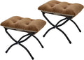 Mordchil HF 15"(H) Folding Ottoman, Set of 2, Foldable Footrest Stool, Small Foot Stool for Couch, Collapsible Foot Rest Ottoman for Sofa, Accent Padded Ottomans for Living Room, Bedroom, Brown