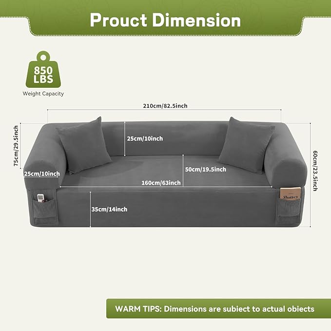 GJQ 3 Seater Couch, Corduroy Boneless Couches for Living Room,Compressed Cloud Sofa in a Box with 2 Pillows & Storage Bag,Memory Foam Floor Sofa with Armrests,No Assembly Required,Gray