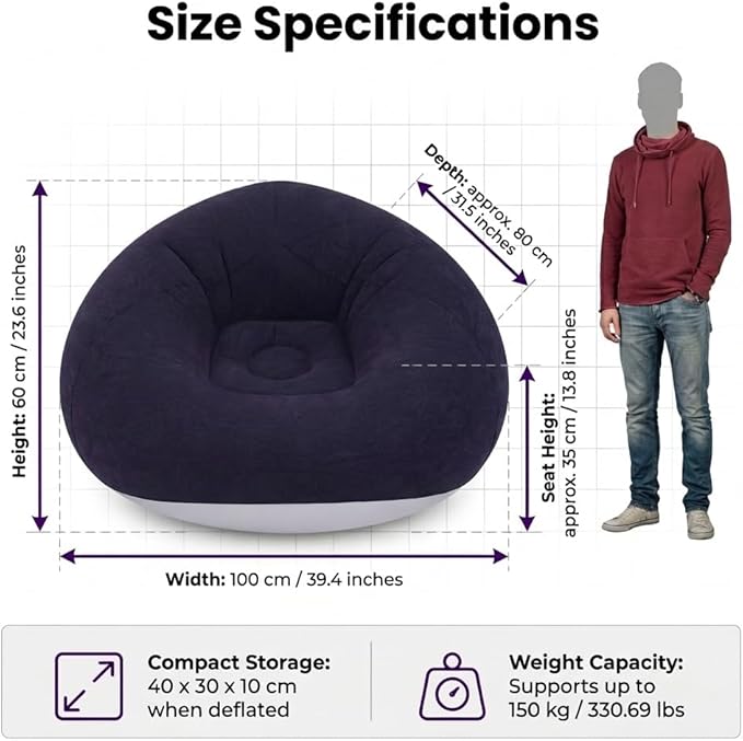 DYRABREST 6 Pcs Bean Bag Chairs for Adults, Inflatable Chairs with Air Pump, Folding Blow Up Couch, Flocking Portable Lazy Sofa for Movie Night, Living Room, Camping, 331 lbs Load-Bearing Capacity