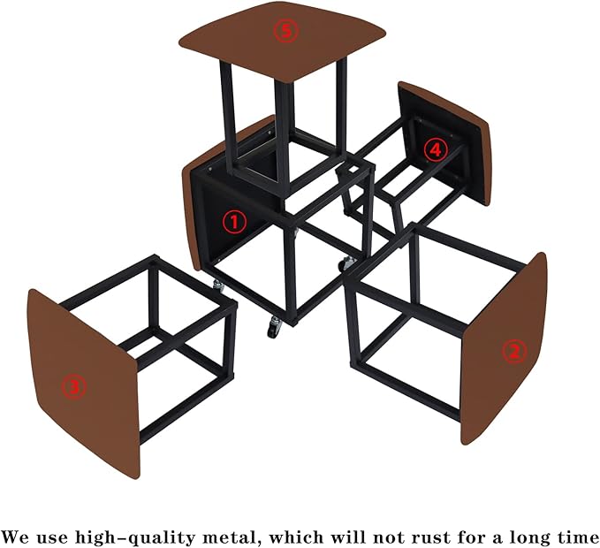 5 in 1 Nesting Ottoman Cube Chair, Stackable Stools, Leather Square Ottoman Bench, Foot Stool with Wheels for Living Room,Dining Room 15.75x15.75x16.54 inches