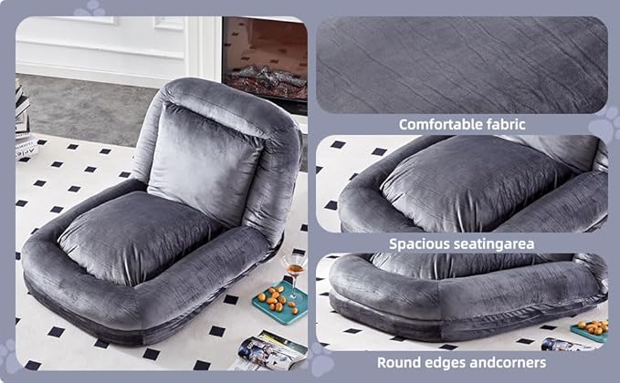 Stylish Grey Floor Lounge Chair - Versatile Folding Sofa with 5 Adjustable Positions for Comfort & Relaxation!