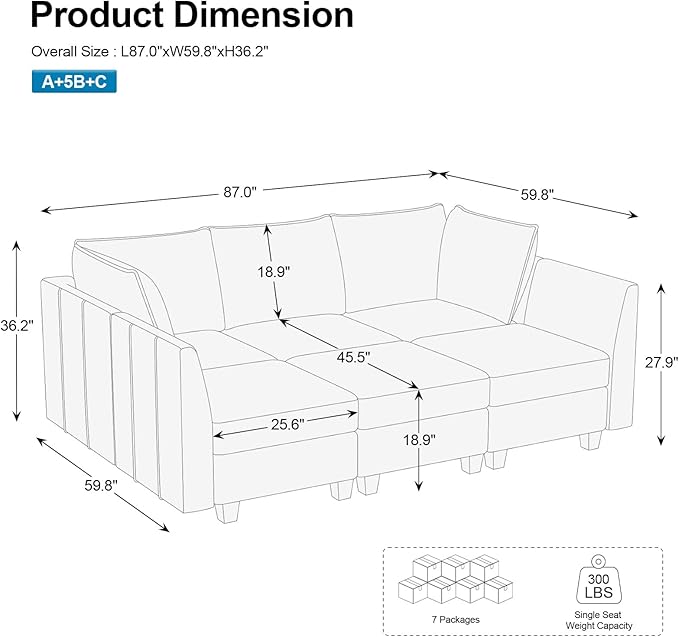 Belffin Modular Sectional Sofa Sleeper Couch with Storage Velvet Sectional Sofa Bed, 6 Seats, Blue