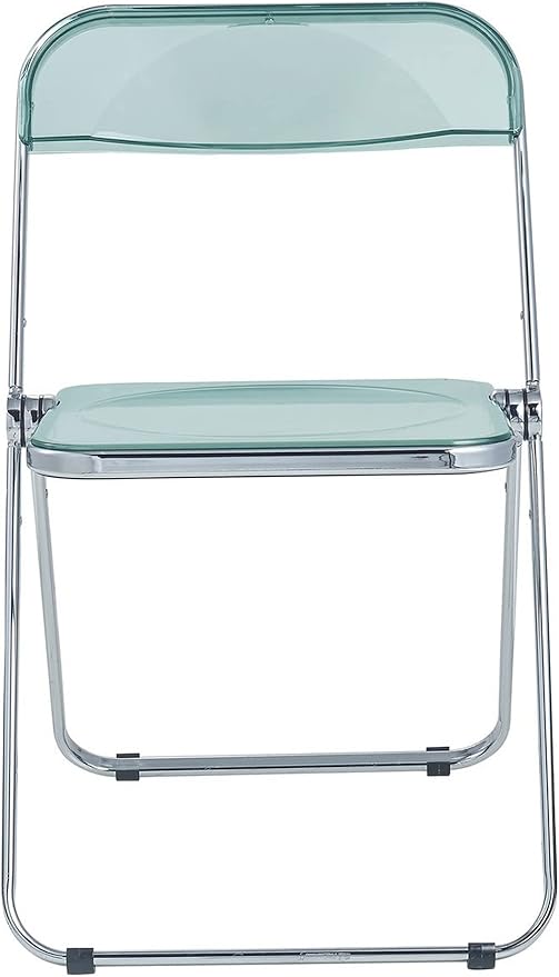 LeisureMod Lawrence Modern Clear Acrylic Folding Chair with Metal Frame, Space-Saving Transparent Seating for Dining Room, Home Office, Bedroom, Vanity or Small Spaces, (Jade Green, Set of 4)