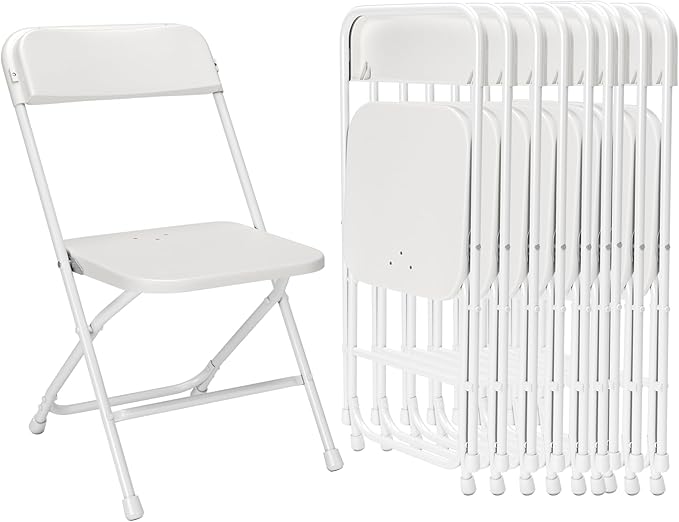 Folding Chairs10 Pack,Plastic Folding Chairs with Steel Frame,White Folding Chairs for Outdoor Heavy Duty 350lb Capacity Portable Event,Wedding Party Office Dining