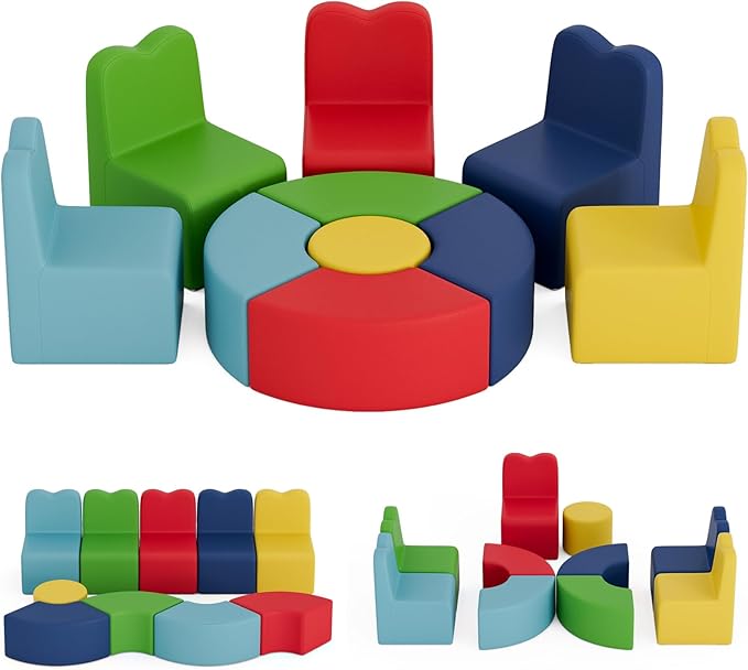 UMOMO MX-01 10 PCS Kids Sofa Set, Daycares Chairs for Toddlers Activities, Colorful Modular Flexible Seating Set for Home Preschool Playroom