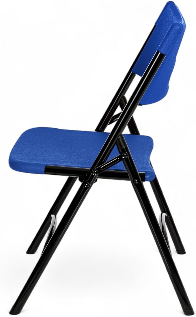 OEF Furnishings OEF600 Series High Back Folding Chairs, Blow-Molded Polyethylene Commercial-Grade Seating for Indoor and Outdoor Use, 500 lb Weight Capacity, 4-Pack (Blue)