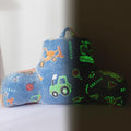 Holawakaka Boys Glow in The Dark Construction Truck Reading Pillow, Backrest Pillow with Excavator, Tractor & Crane Print, Soft Luminous Flannel Bed Rest Back Cushion for Kids, Teens Gifts