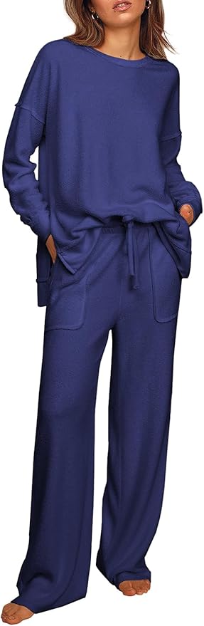 Ekouaer Womens Tracksuits 2 Piece Long Sleeve Outfits Micro Fleece Sweatsuit Sets Wide Leg Sweatpants