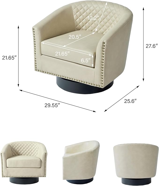 DREAMSIDEA Swivel Barrel Accent Chair, Comfy Modern Upholstered Round Faux Leather Arm Chair for Living Room, Bedroom（Beige, Set of 4