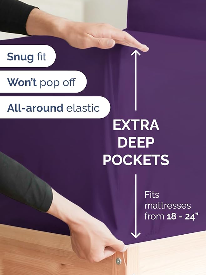 Extra Deep Pocket Twin XL Sheets - 3 Piece Breathable & Cooling Bed Sheets - Hotel Luxury Bed Sheet Set - Soft, Wrinkle Free & Comfy - Easily Fits Extra Deep Mattresses - Deep Pocket Purple Sheets Set